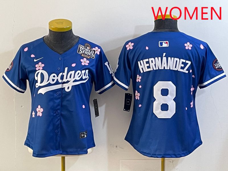 Women Los Angeles Dodgers 8 Hernandez Blue Sakura Edition 2025 Nike MLB Jersey style 6